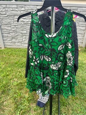 Karen Zambos Green Floral Scoop Neck Tank